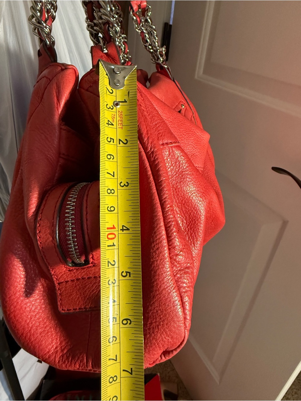 B Makowsky Red Pebbled Leather Hobo Shoulder Bag Silver Hardware Purse - Picture 13 of 16